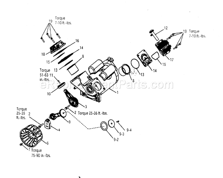 Pump Assy Diagram and Parts List for 919166701  Craftsman Compressor