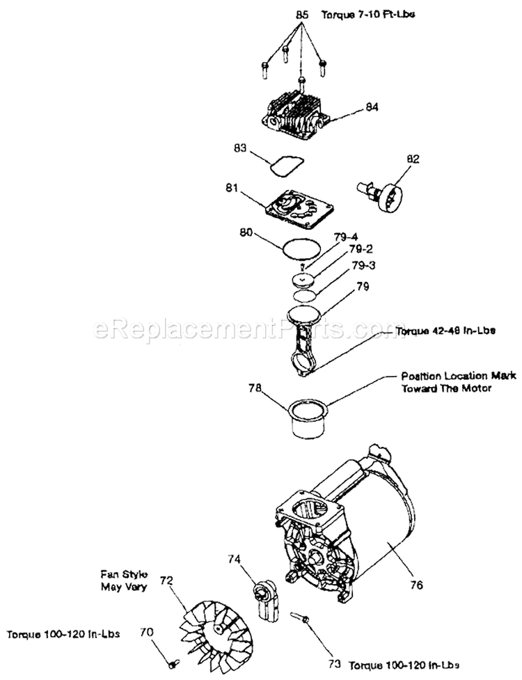 Pump Parts Diagram and Parts List for 919167210  Craftsman Compressor