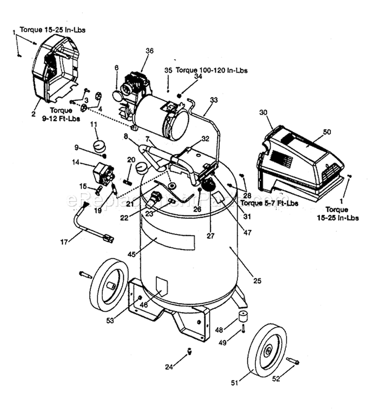 Compressor Diagram and Parts List for 919167221  Craftsman Compressor