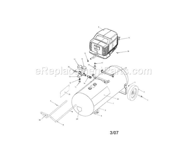 Air Compressor Diagram and Parts List for 919167244  Craftsman Compressor