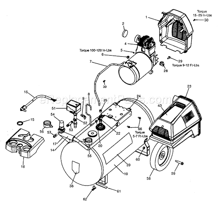 Compressor Diagram and Parts List for 919167341  Craftsman Compressor
