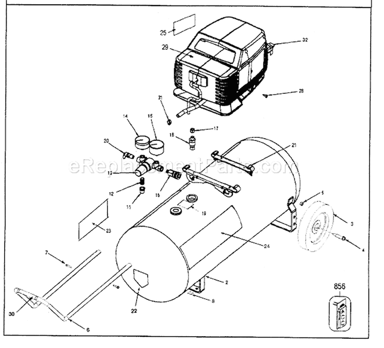 Compressor Diagram and Parts List for 919167380  Craftsman Compressor