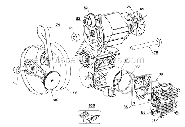 Pump Assy Diagram and Parts List for 91916770  Craftsman Compressor