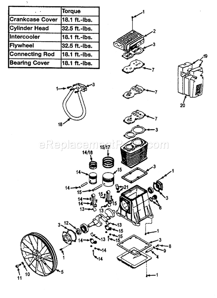 Pump Assy Diagram and Parts List for 919167802  Craftsman Compressor