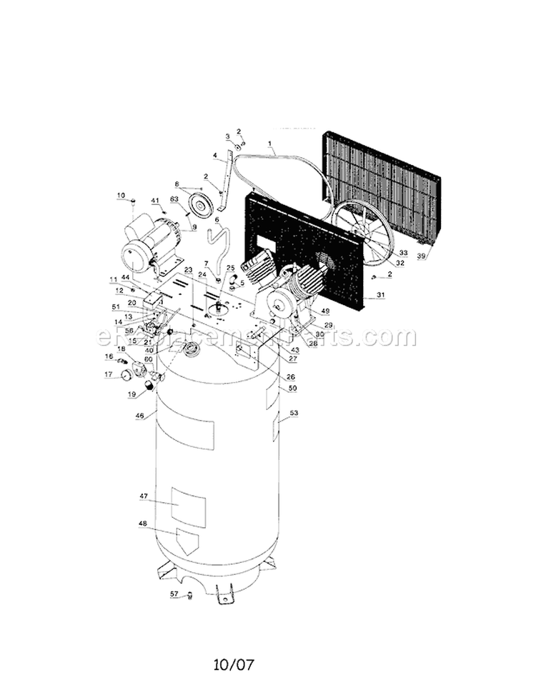 Air Compressor Diagram and Parts List for 919167810  Craftsman Compressor