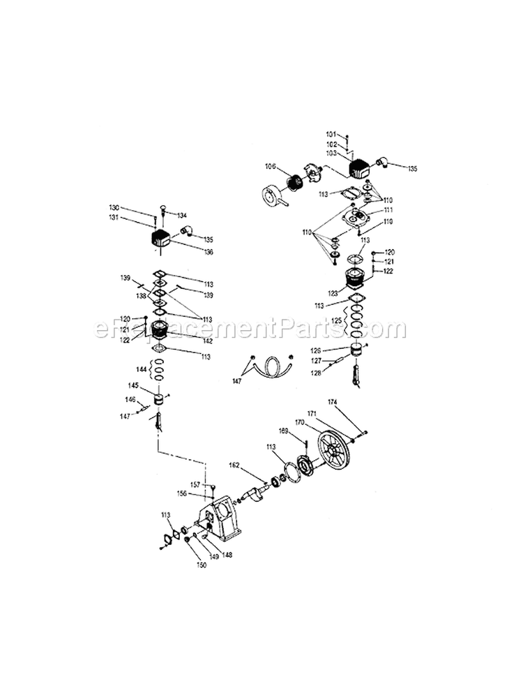 Pump Assembly Diagram and Parts List for 919167810  Craftsman Compressor