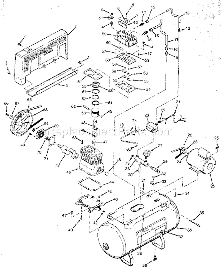 Air Compressor Diagram and Parts List for 919170210  Craftsman Compressor