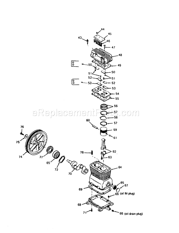 Crankcase Diagram and Parts List for 919175262  Craftsman Compressor