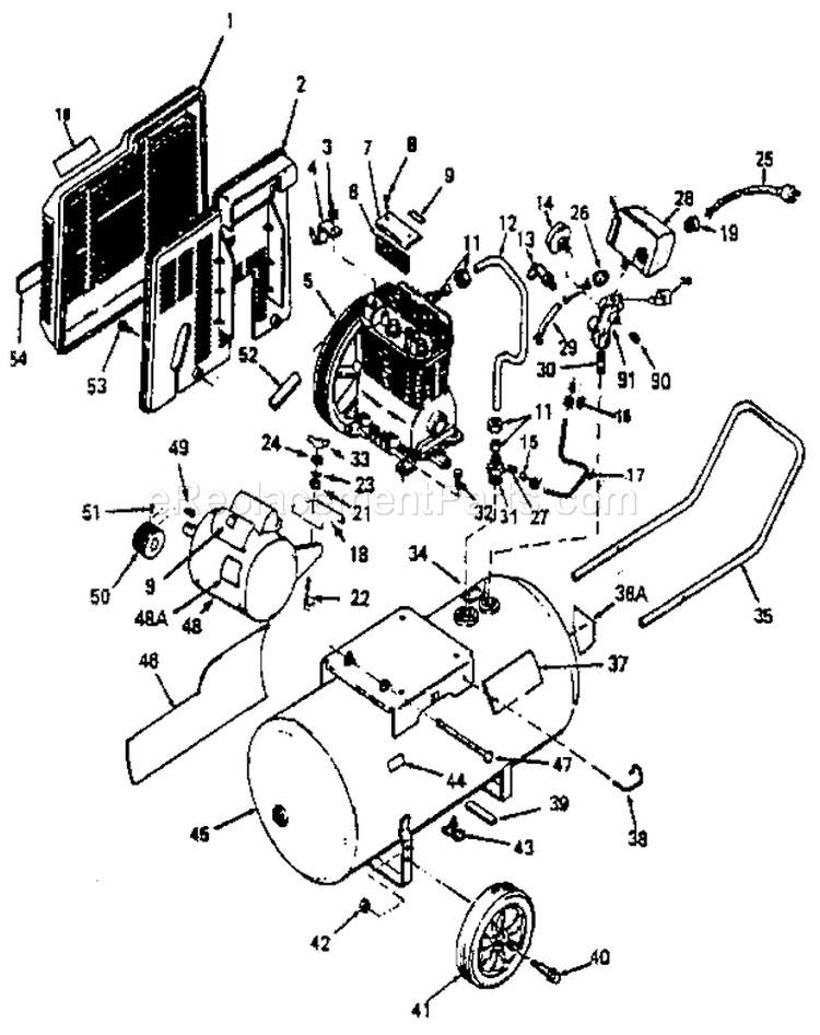 Air Compressor Diagram and Parts List for 919176451  Craftsman Compressor