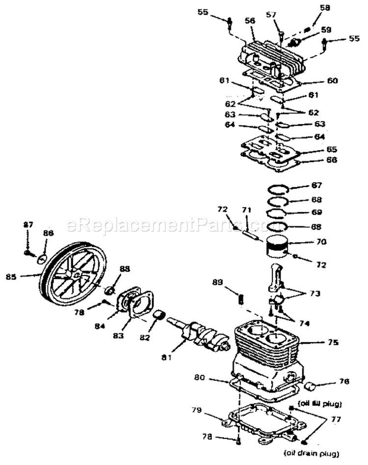 Compressor Pump Diagram and Parts List for 919176451  Craftsman Compressor