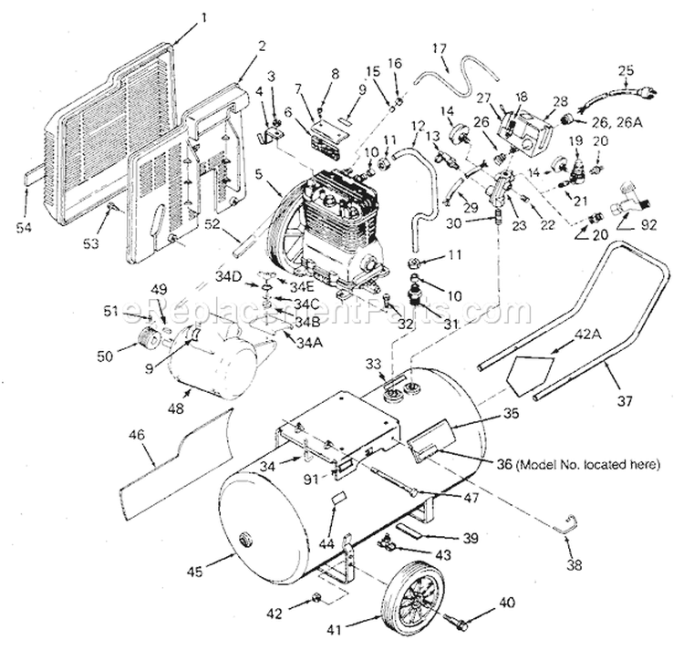 Page B Diagram and Parts List for 919176620  Craftsman Compressor