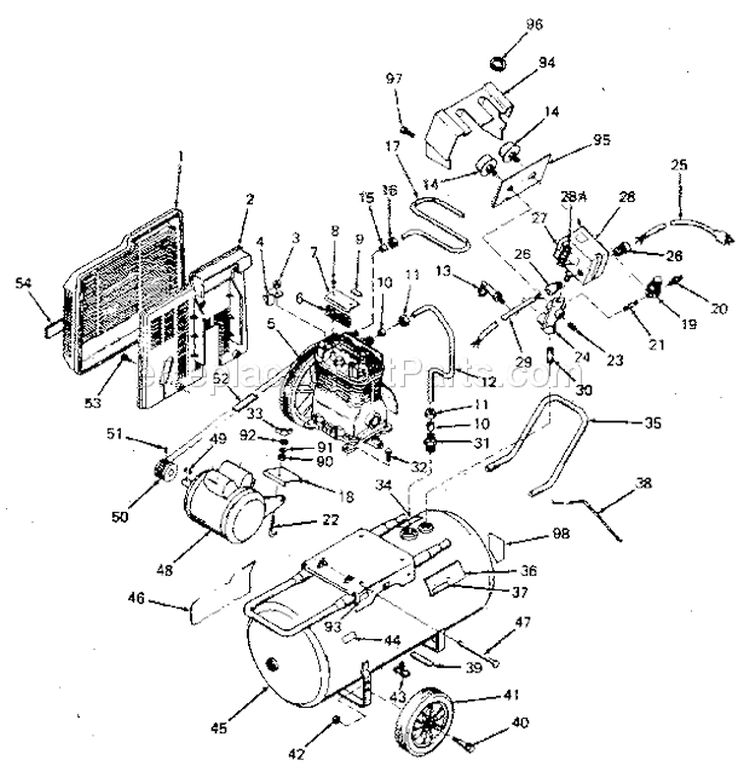 Page A Diagram and Parts List for 919176990  Craftsman Compressor