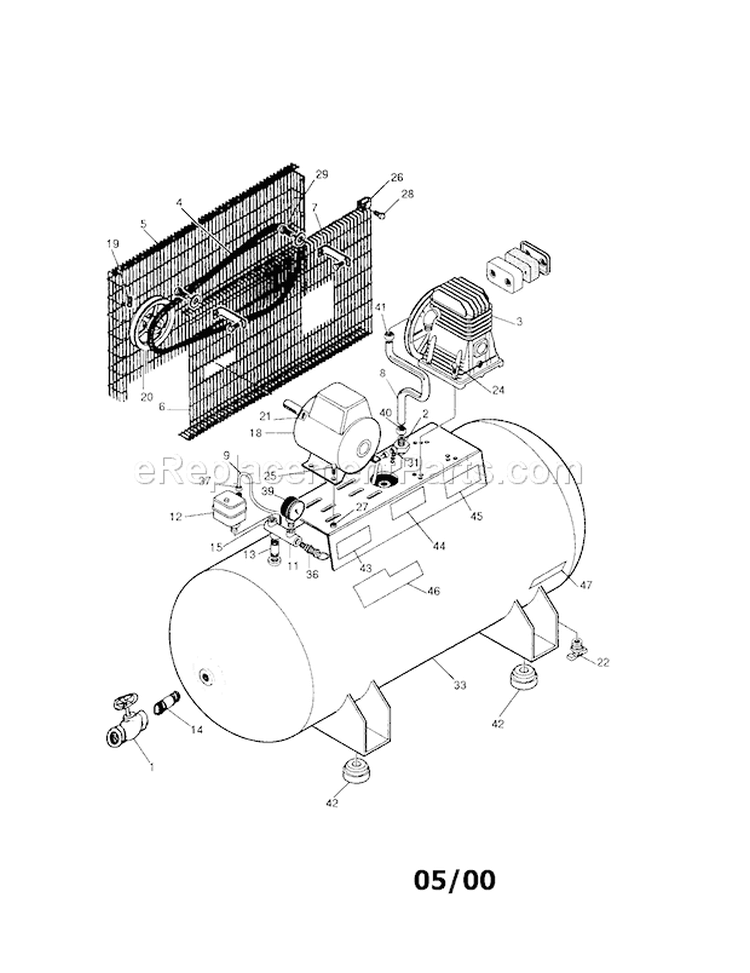 Air Compressor Diagram and Parts List for 919177351  Craftsman Compressor