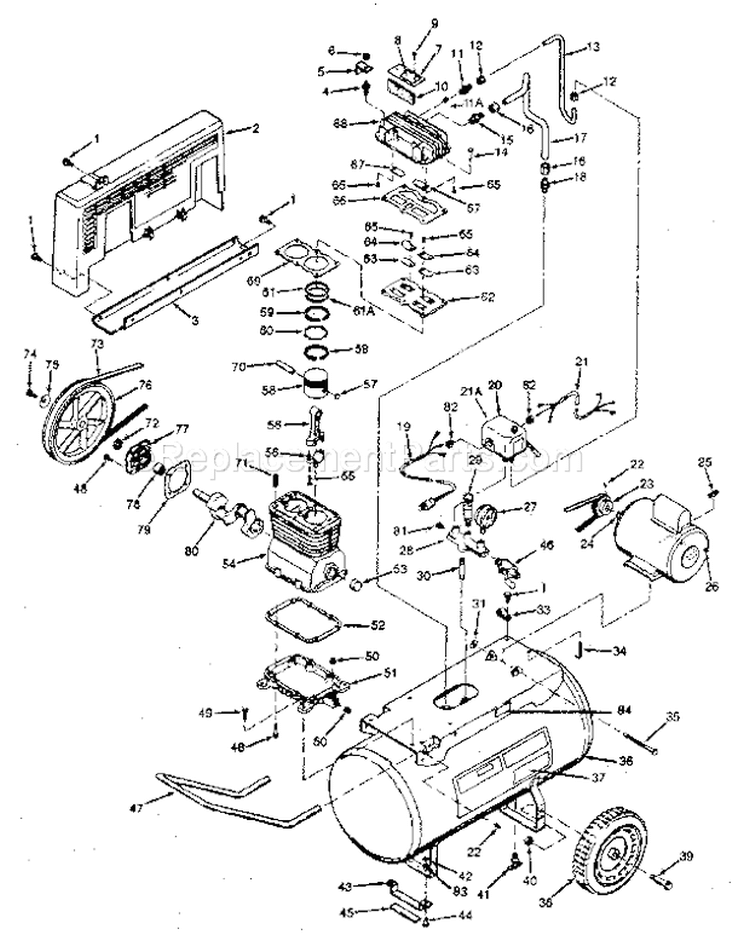 Unit Parts Diagram and Parts List for 919177511  Craftsman Compressor