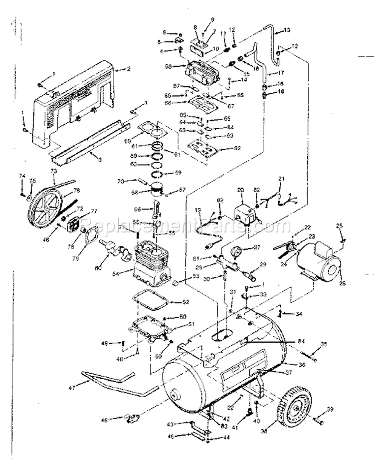 Air Compressor Diagram and Parts List for 919177550  Craftsman Compressor