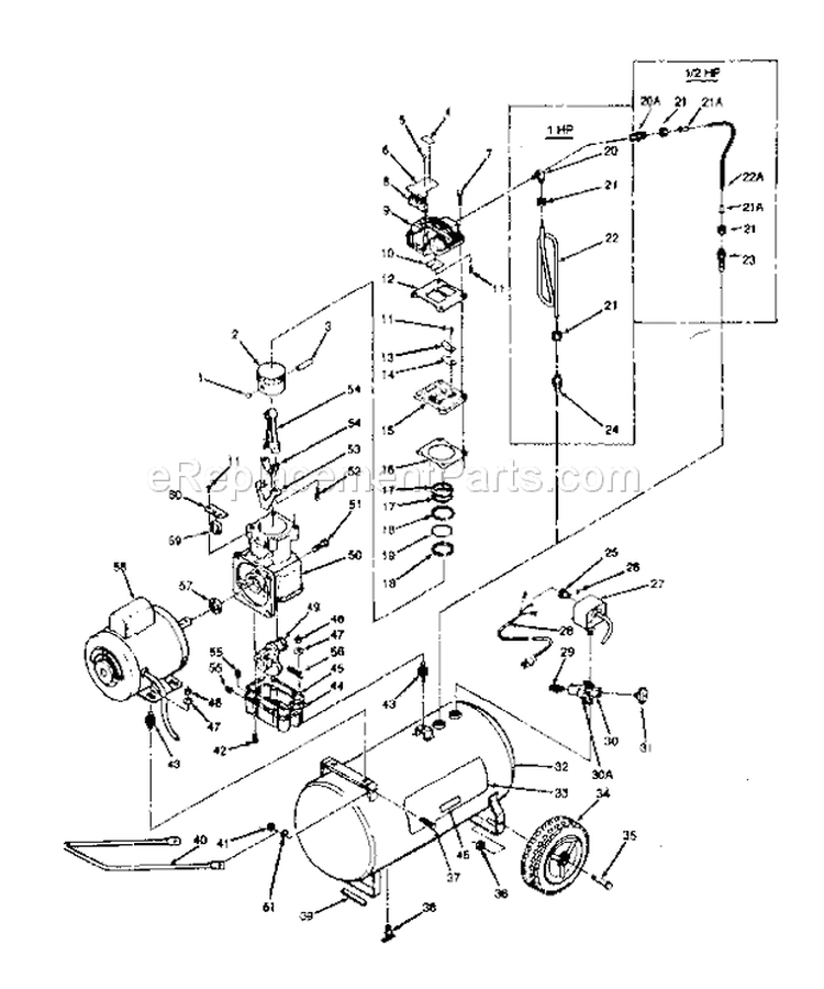 Unit Parts Diagram and Parts List for 919178050  Craftsman Compressor