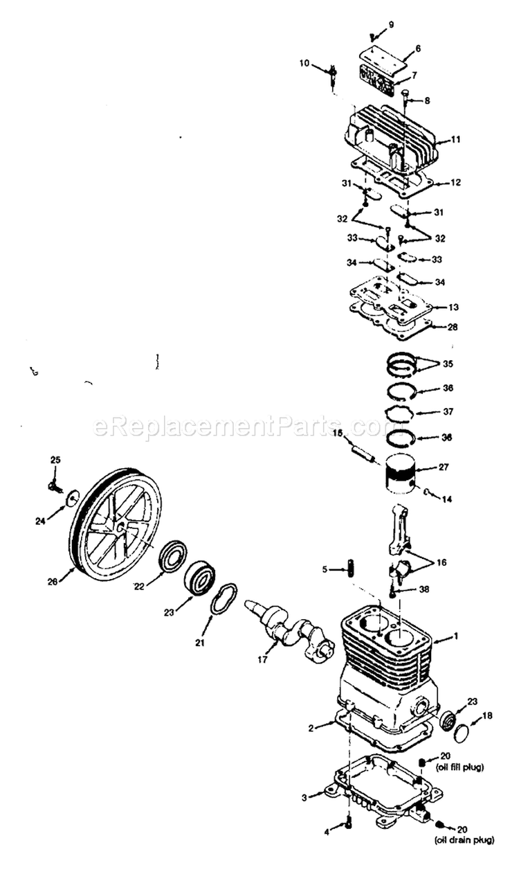 Pump Assy Diagram and Parts List for 919184190  Craftsman Compressor