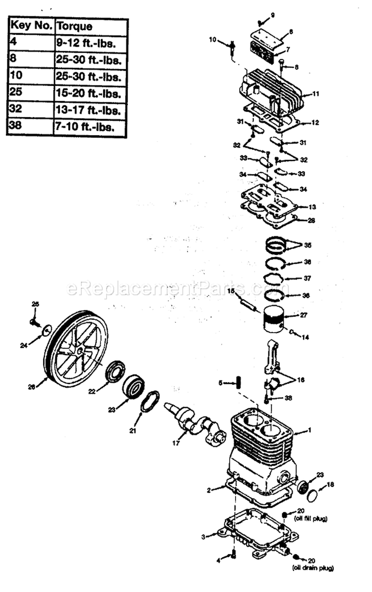 Pump Assy Diagram and Parts List for 919184191  Craftsman Compressor