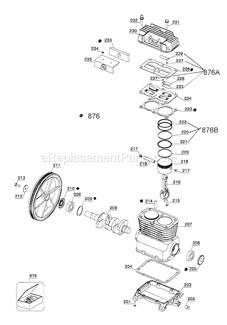 Pump Assy Diagram and Parts List for 919184192  Craftsman Compressor