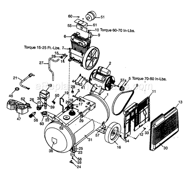 Compressor Diagram and Parts List for 919195411  Craftsman Compressor