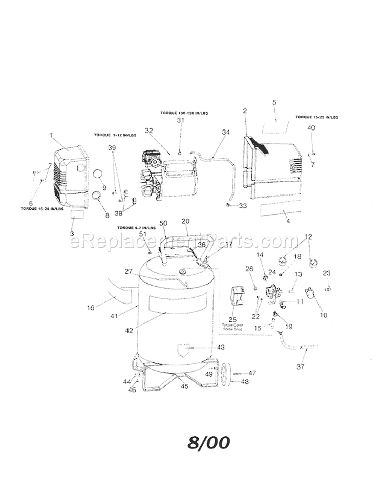 Tank Diagram and Parts List for 919727321  Craftsman Compressor