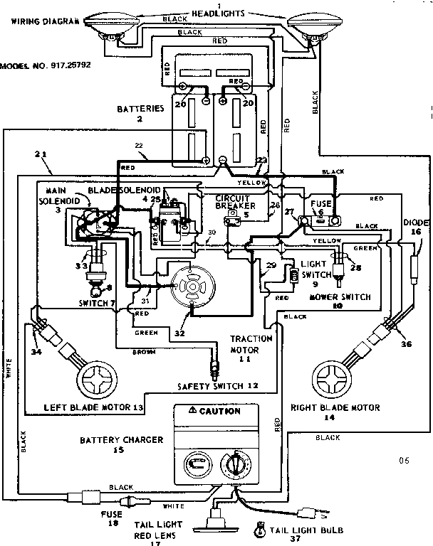Wiring Diagram Diagram and Parts List for 91725792  Craftsman Lawn Tractor