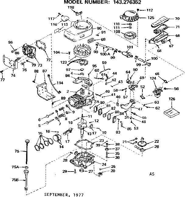 Replacement Parts Diagram and Parts List for 143276352  Craftsman Engine