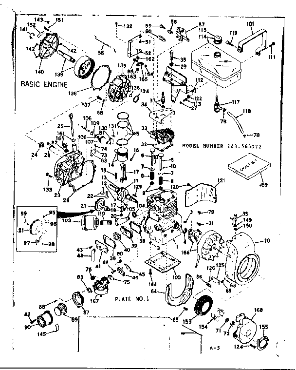 Basic Engine Diagram and Parts List for 143565022  Craftsman Engine