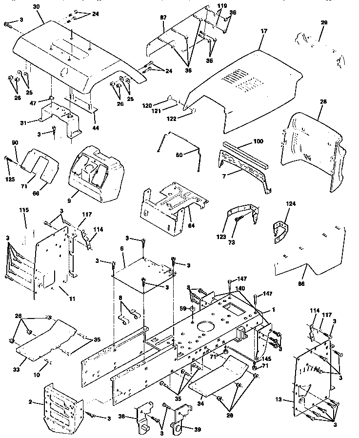 Chassis And Enclosures Diagram and Parts List for 917258691  Craftsman Lawn Tractor