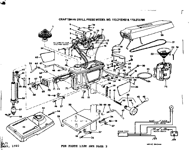 2 In. Drill Press Diagram and Parts List for 113213702  Craftsman Drill Press