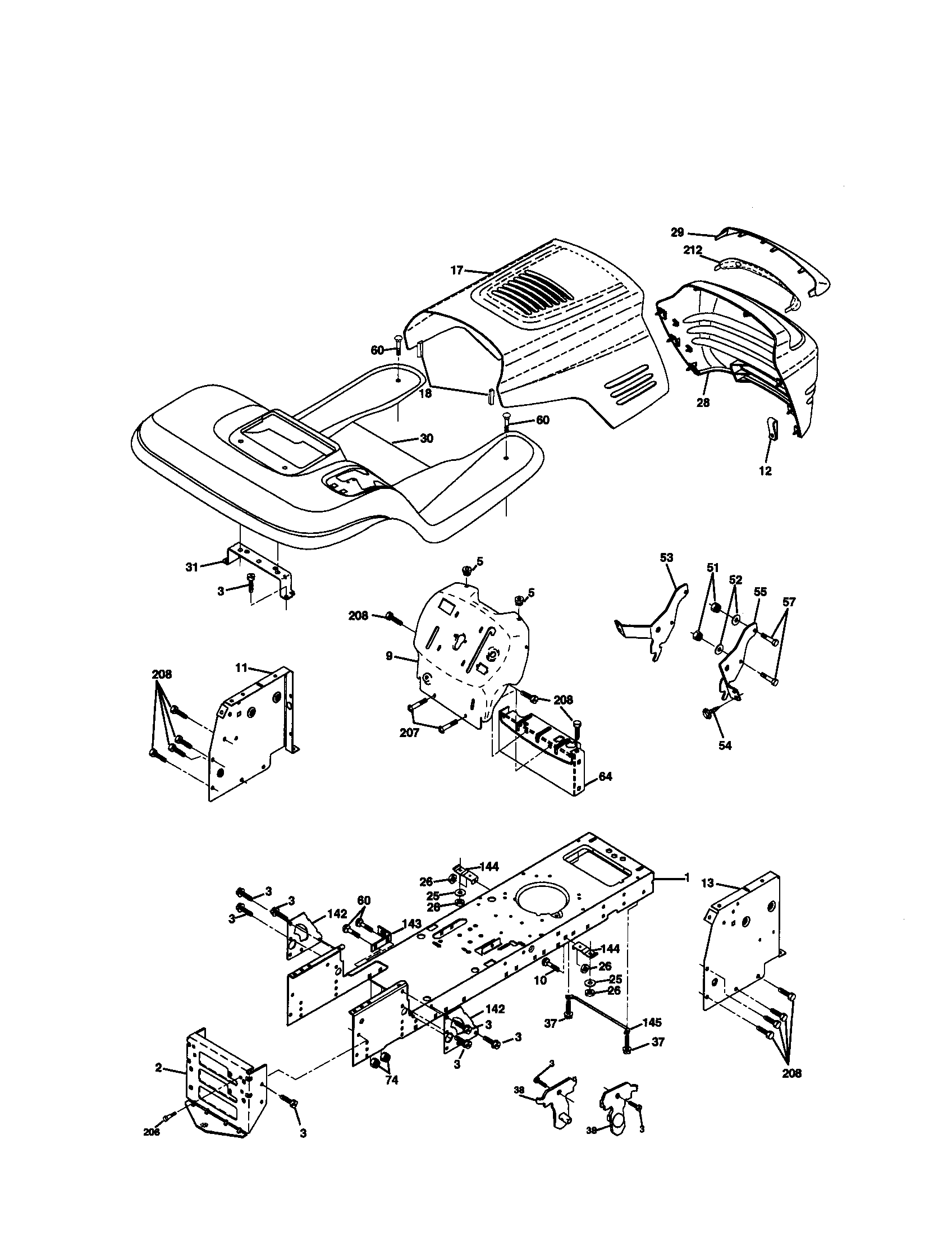 Chassis And Enclosures Diagram and Parts List for 917270671  Craftsman Lawn Tractor