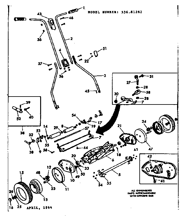 Replacement Parts Diagram and Parts List for 53681262  Craftsman Lawn Mower