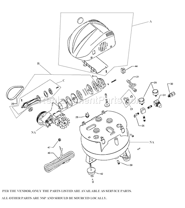 Compressor Diagram and Parts List for 921152150  Craftsman Compressor