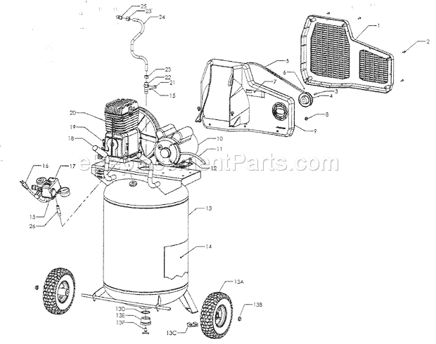 Compressor Diagram and Parts List for 92116474  Craftsman Compressor