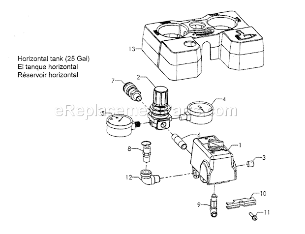 Regulator Diagram and Parts List for 92116475  Craftsman Compressor