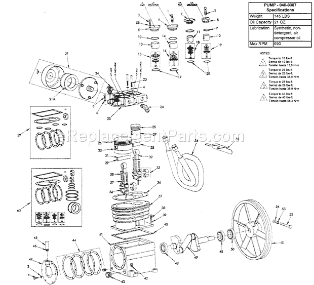 Pump Diagram and Parts List for 92116477  Craftsman Compressor