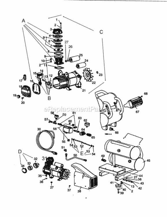 Page A Diagram and Parts List for 921164780  Craftsman Compressor