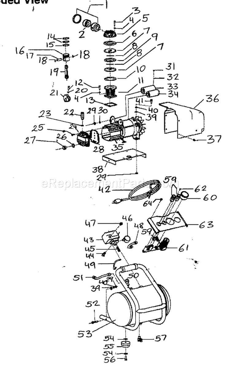 Air Compressor Diagram and Parts List for 921166360  Craftsman Compressor
