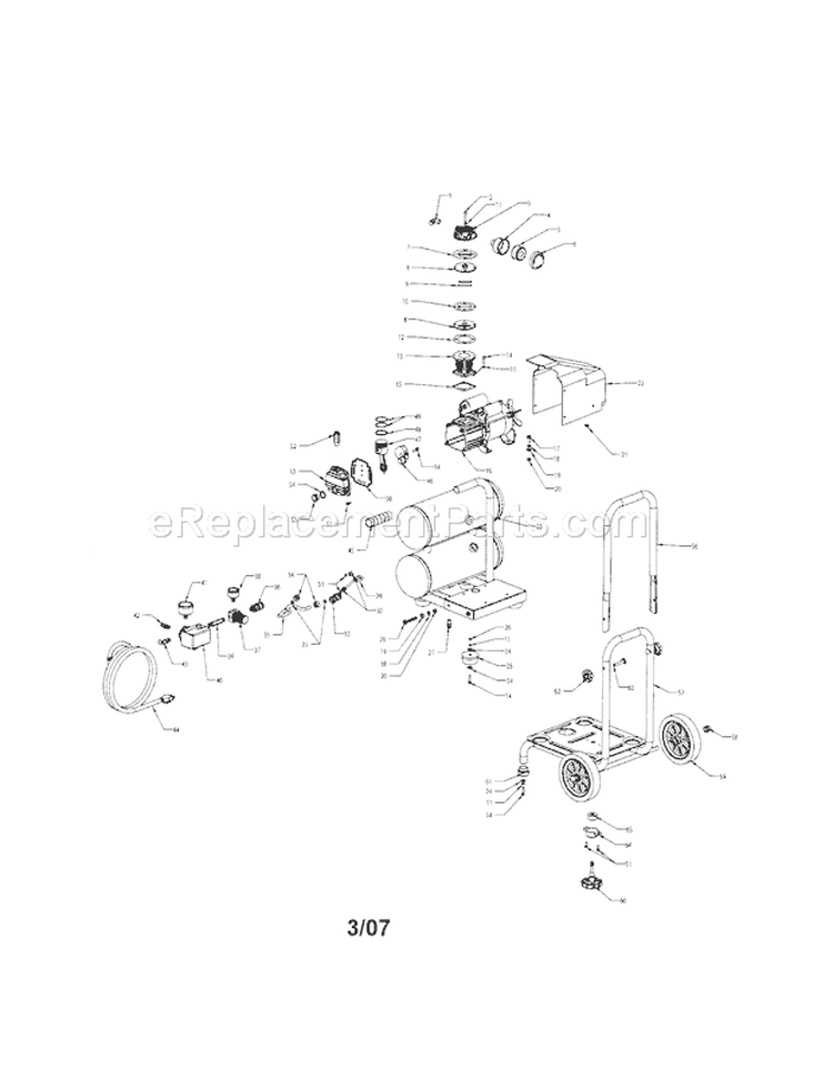 Air Compressor Diagram and Parts List for 921166380  Craftsman Compressor