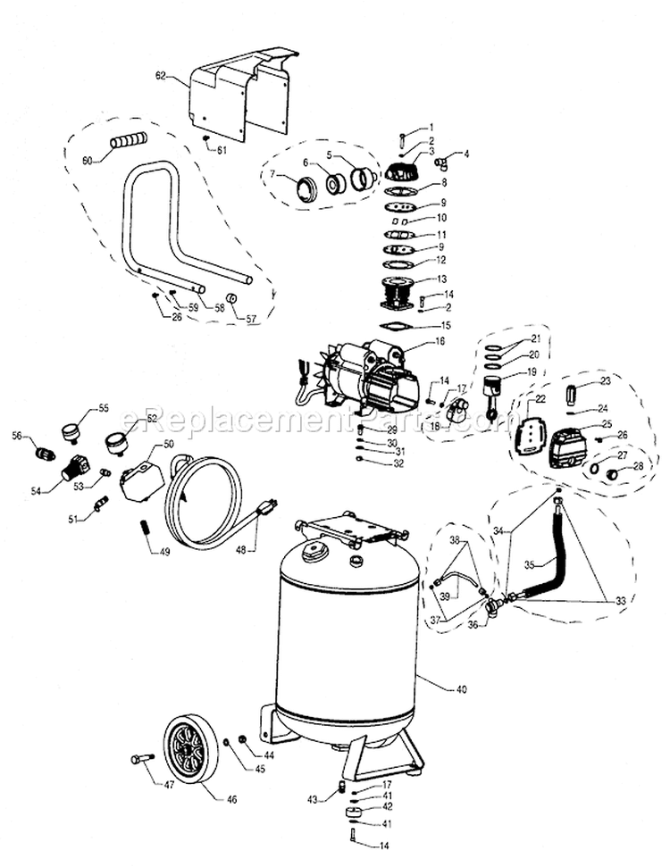 Compressor Diagram and Parts List for 921166400  Craftsman Compressor