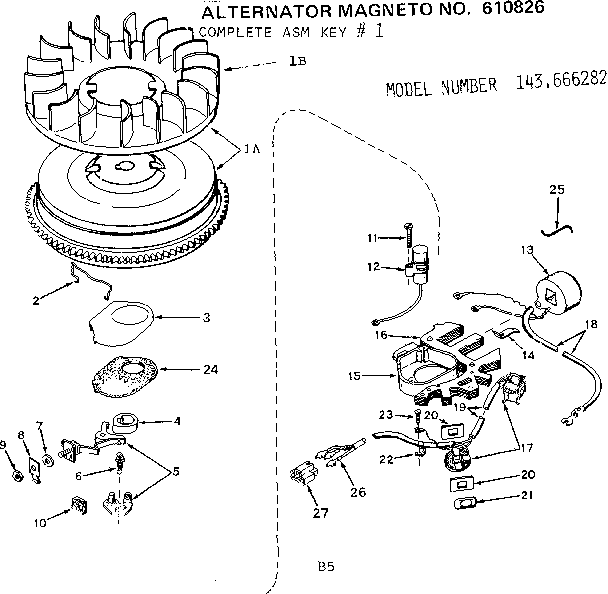 Alternator Magneto Diagram and Parts List for 143666282  Craftsman Engine