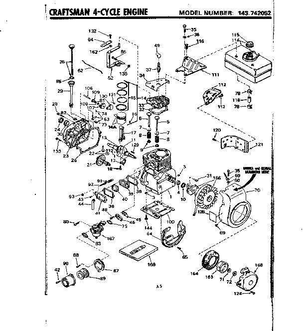 Replacement Parts Diagram and Parts List for 143742052  Craftsman Engine