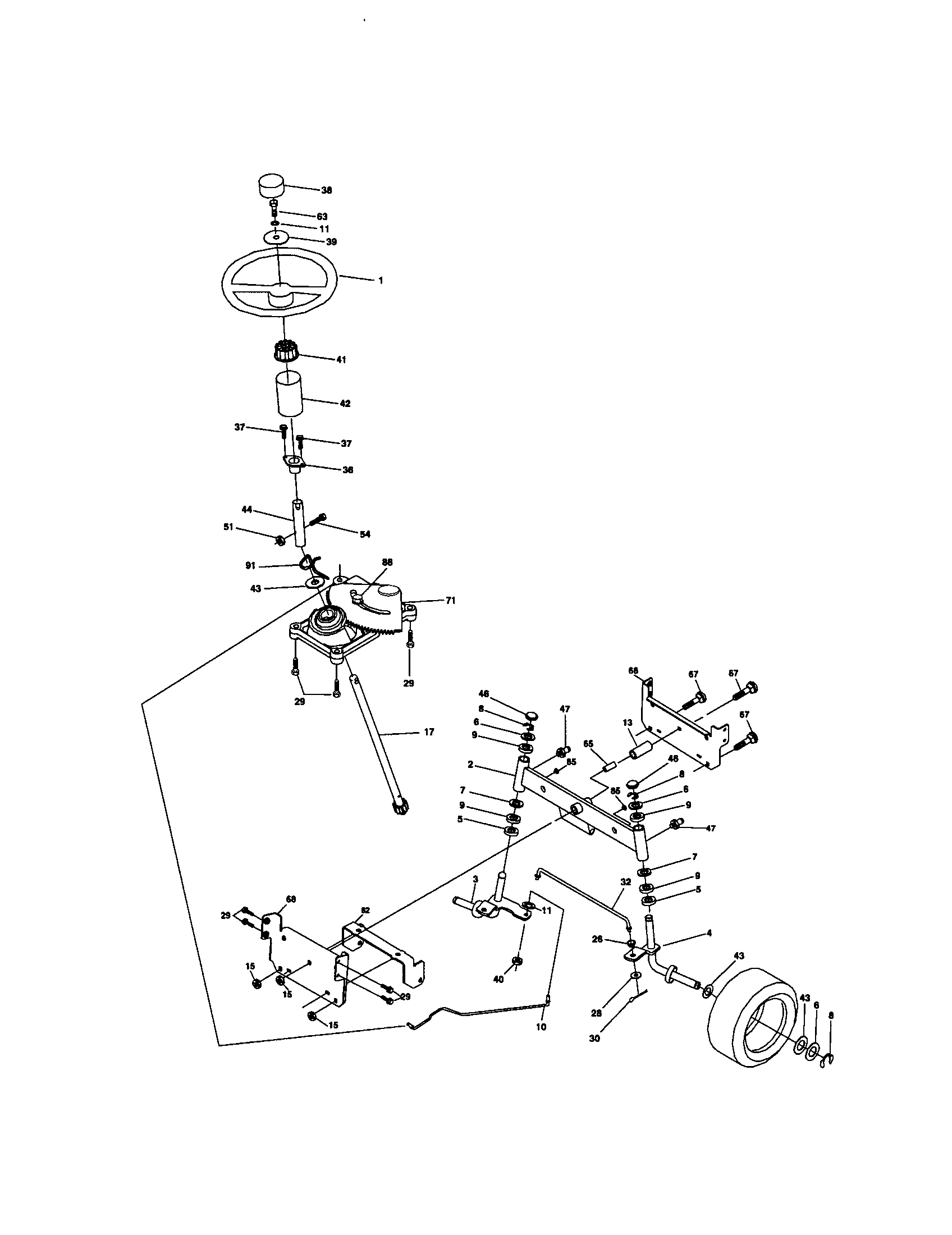 Steering Diagram and Parts List for 917271645  Craftsman Lawn Tractor
