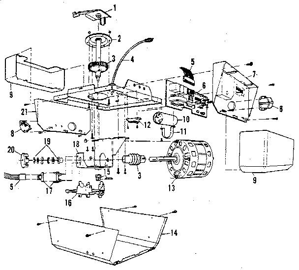 Chassis Assembly Diagram and Parts List for 13953613  Craftsman Garage Door Opener