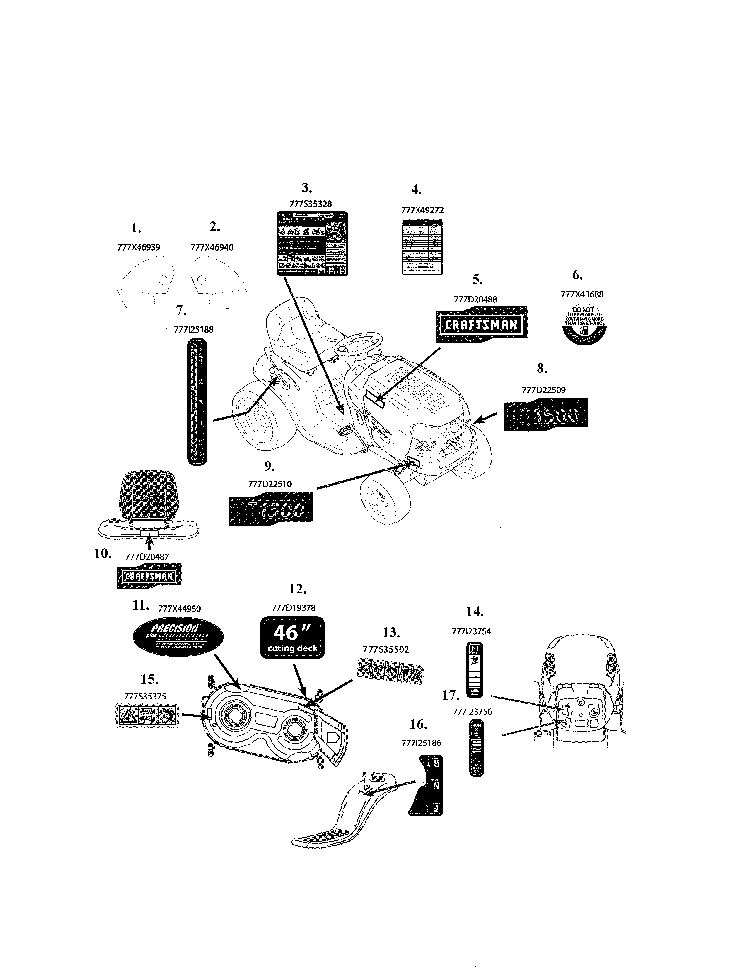 Decals Diagram and Parts List for 247273720  Craftsman Lawn Tractor