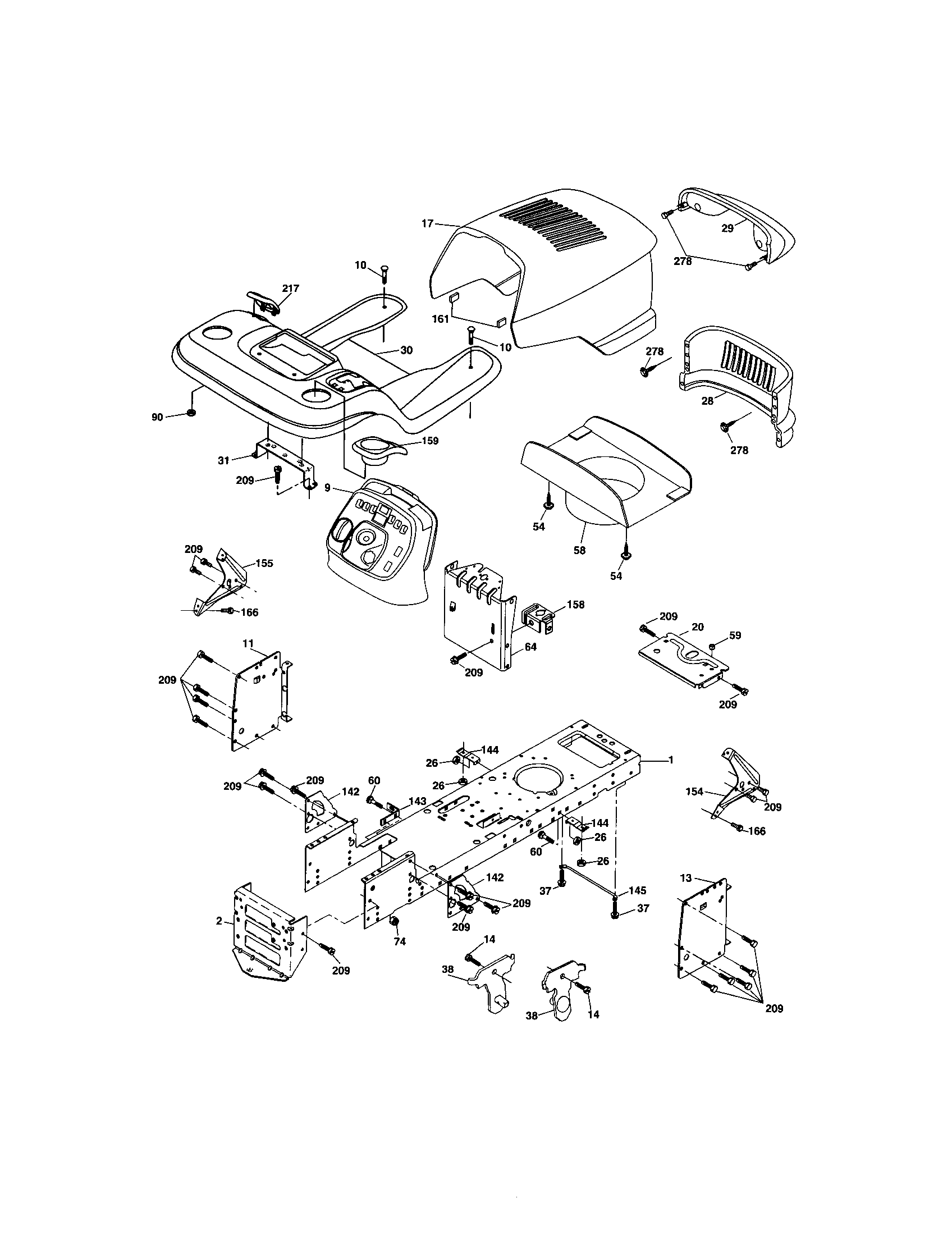 Chassis And Enclosures Diagram and Parts List for 917273663  Craftsman Lawn Tractor