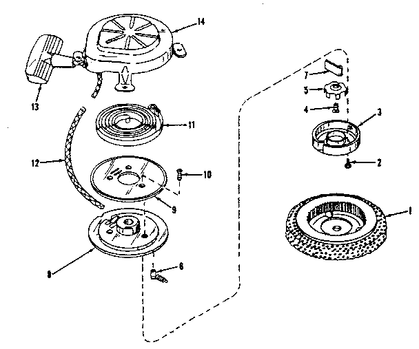 Rewind Starter No. 590358 Diagram and Parts List for 143521111  Craftsman Engine