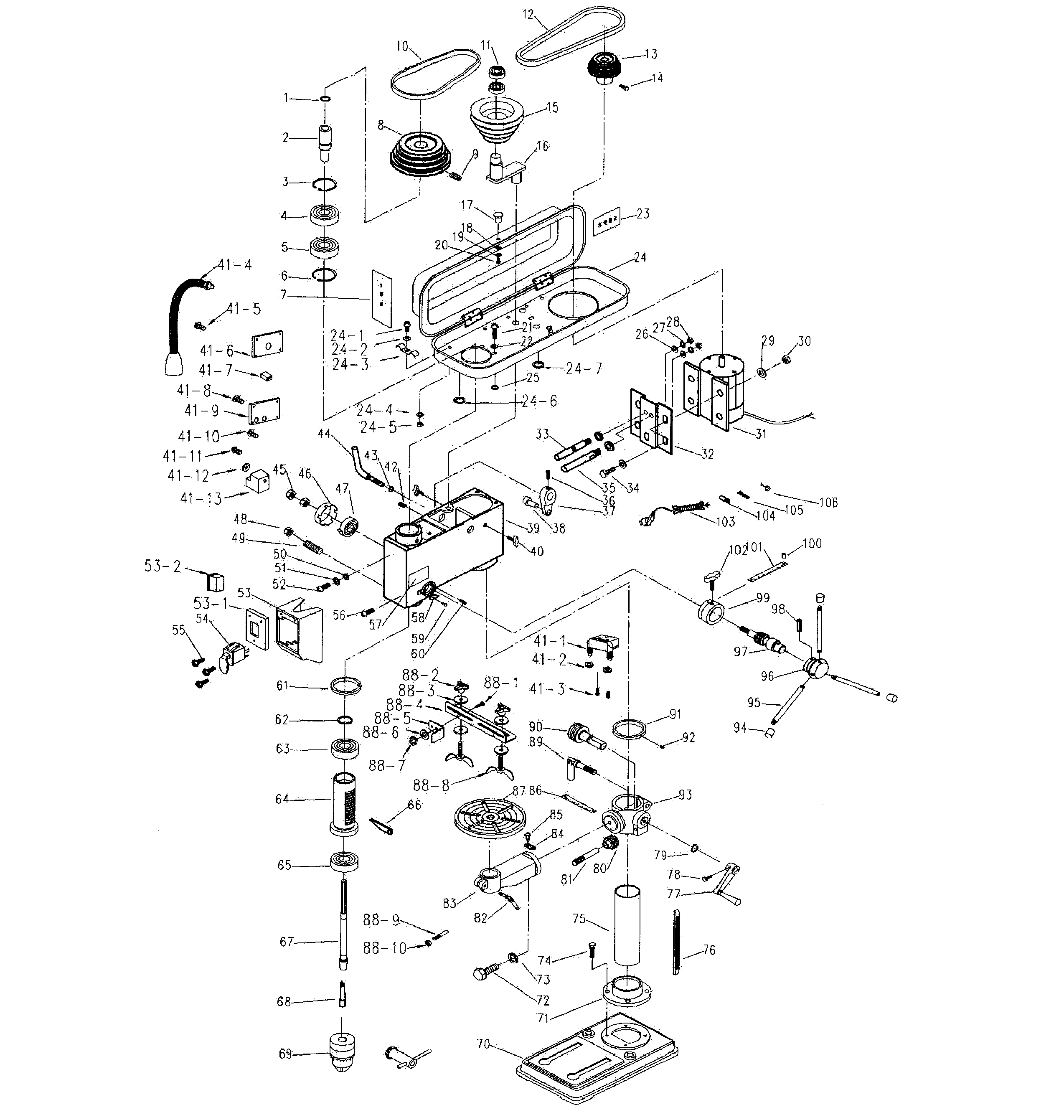 Drill Press Diagram and Parts List for 12434985  Craftsman Drill Press