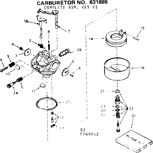 Carburetor Diagram and Parts List for 143269012  Craftsman Engine