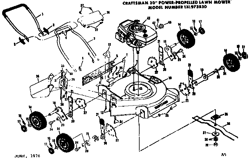 Mower Deck Diagram and Parts List for 131973830  Craftsman Lawn Mower